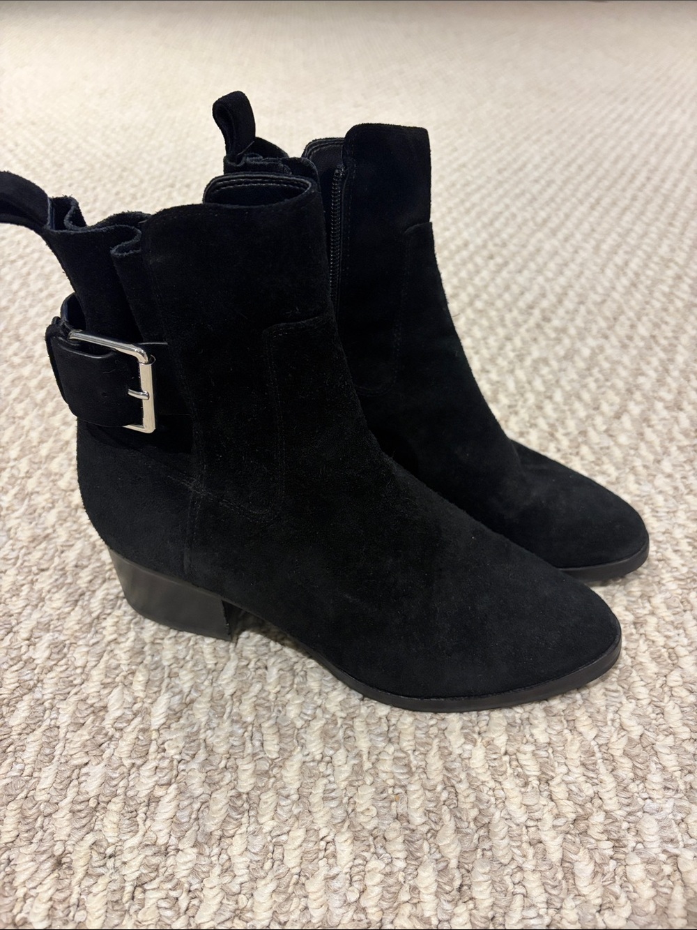 Via Spiga Black Suede Ankle Boots with Buckle